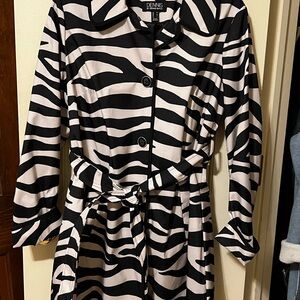 Dennis Basso Zebra Print Long Sleeve Coat